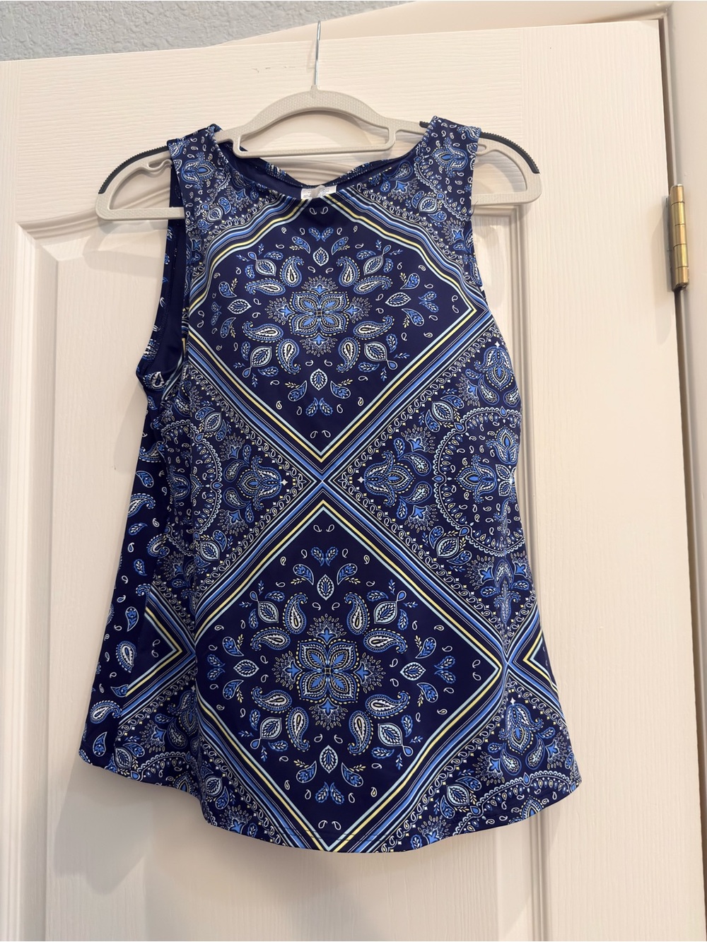 Land's End Paisley  Blue Underwire Padded Squareneck Tankini Swim Top - Size 10